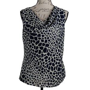Vintage Navy & Cream Drape Neck Giraffe Print Tank | Size L